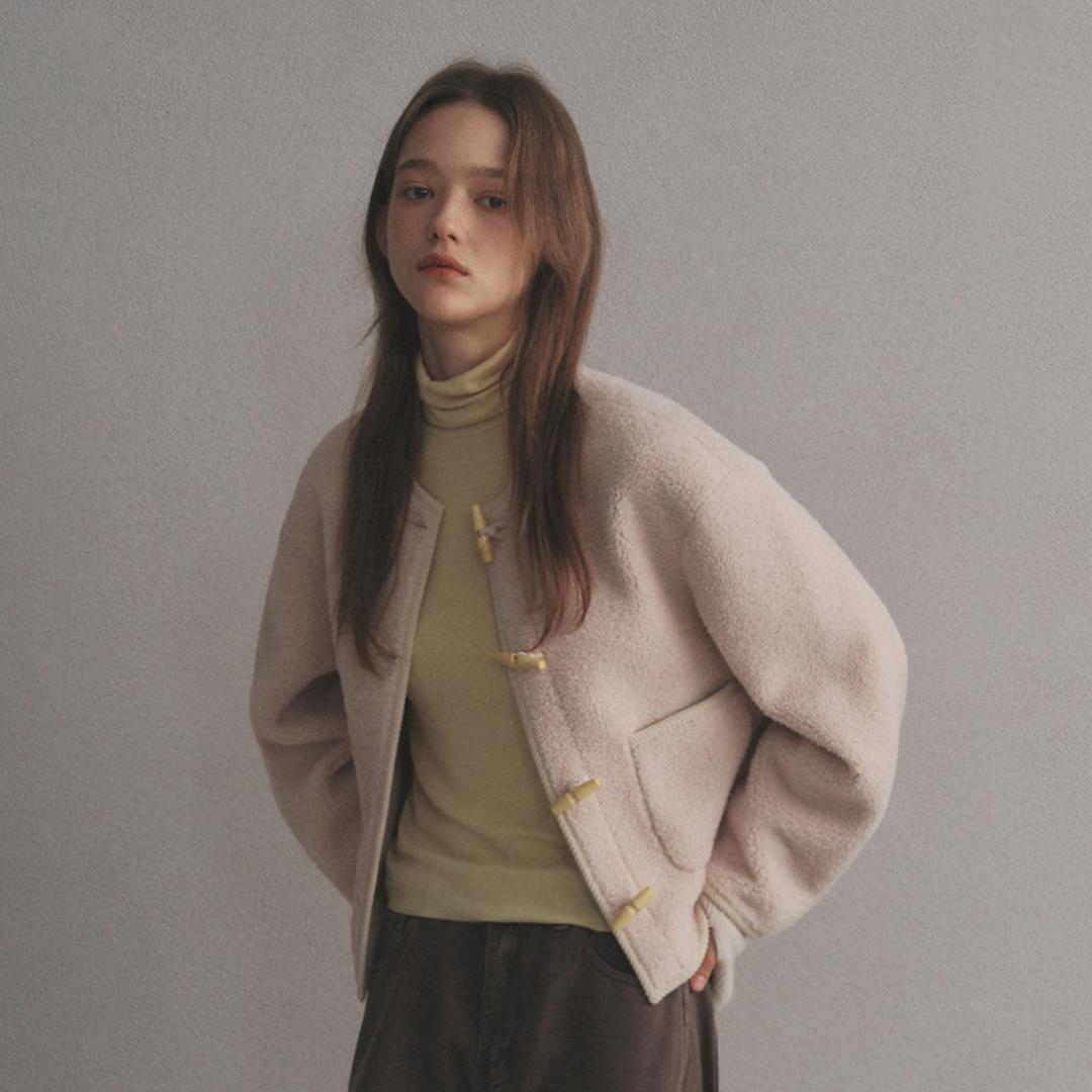 드롭숄더 시어링 더플 숏 자켓_Marshmallow