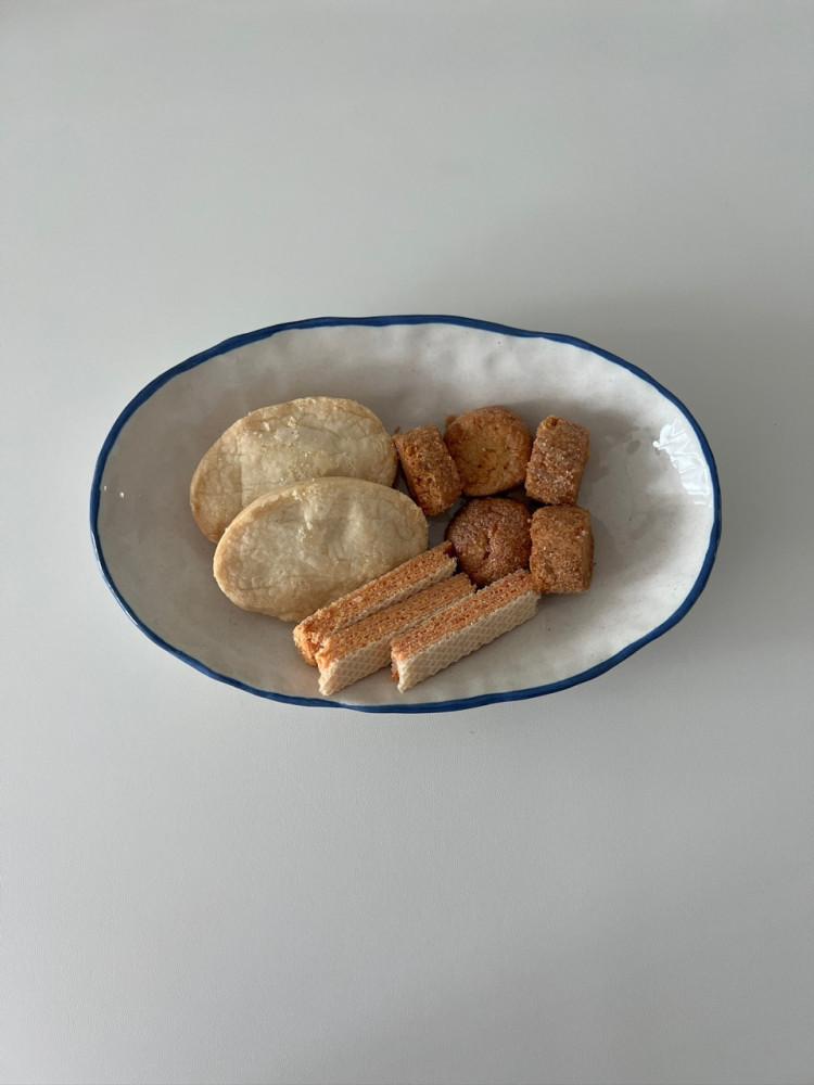 문넛 / [Blue Wave plate] 파스타 타원형 플레이트 샐러드 접시 디저트그릇