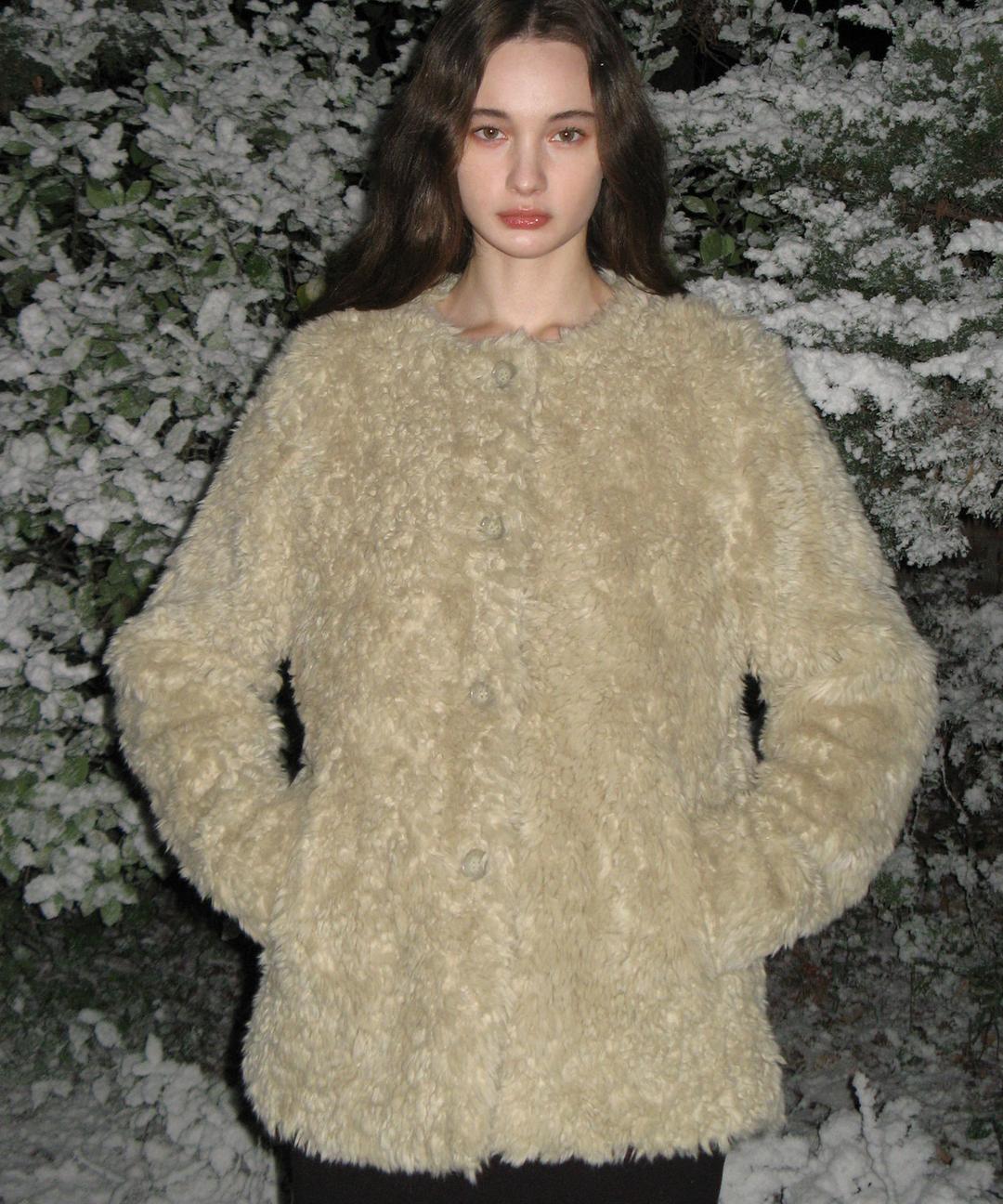 Mer Non-Collar Fur Jacket ( Olive Beige )