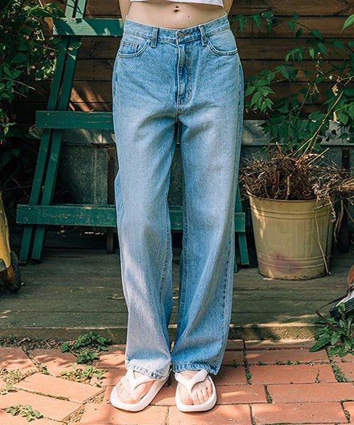 여성 세미 로우웨이스트 와이드 진 연청