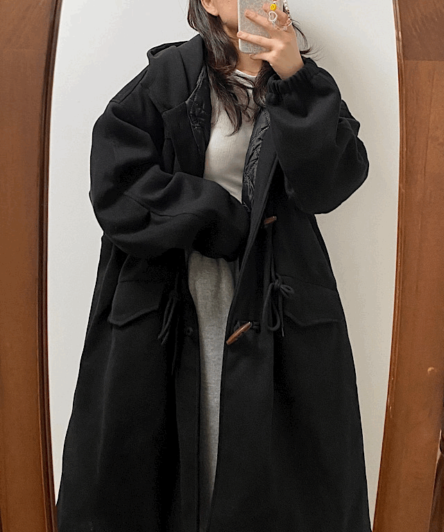 키무엔드 누빔 후드 롱 더플코트 야상(2color)