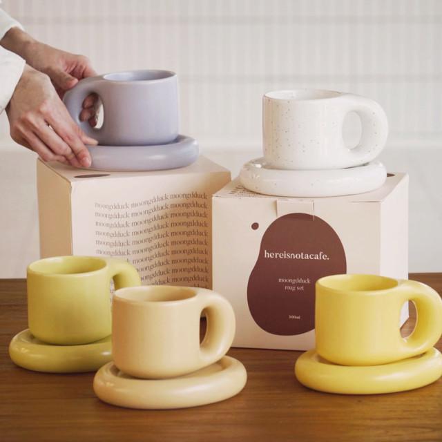 [국내발송]뭉뚝머그컵 점박이컵 플레이트 300ml 세트