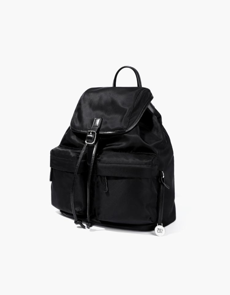 double pocket nylon backpack - black (L)