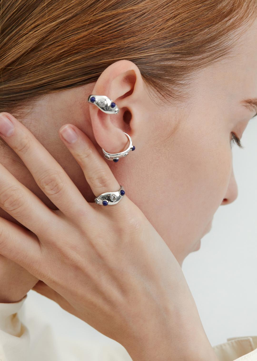 [30% OFF] Brioche Earcuff & Ring (Silver)