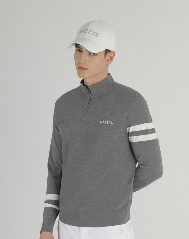 그레이 남성 라인배색 쿼터집 스웨터