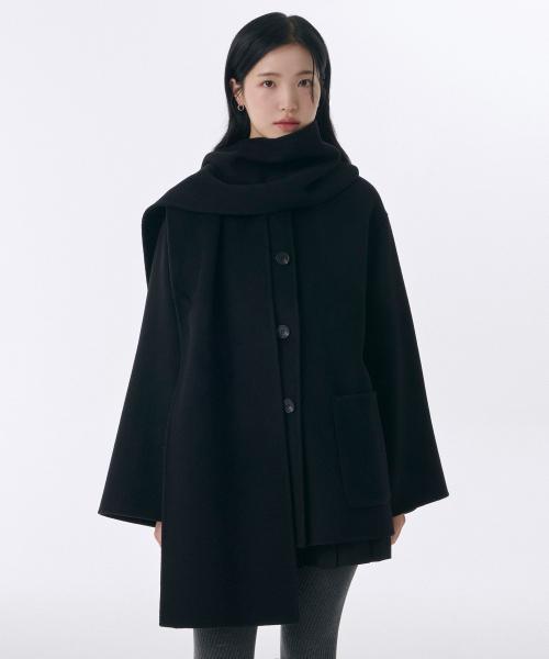 무신사 스탠다드 우먼(MUSINSA STANDARD WOMAN)  우먼즈 캐시미어 블렌드 핸드메이드 머플러 하프 코트 [블랙] - 사이즈 & 후기 | 무신사