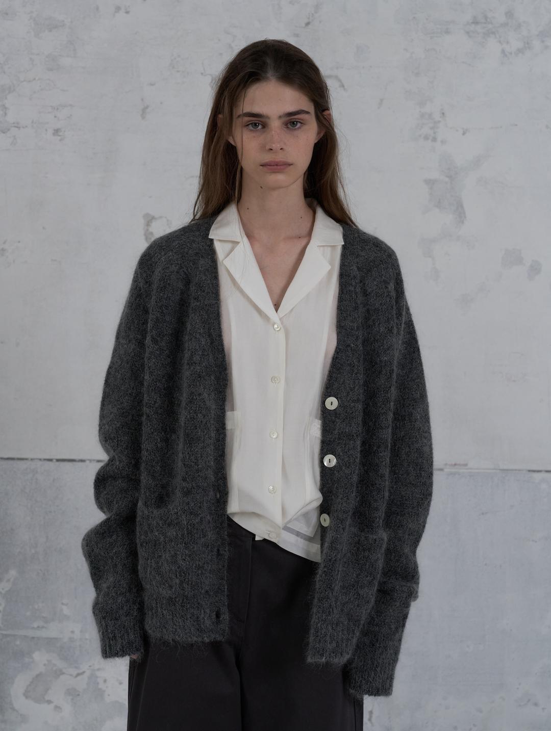 Feather kid mohair overfit cardigan - charcoal