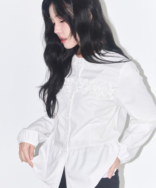러플 라운드 셔츠 화이트
