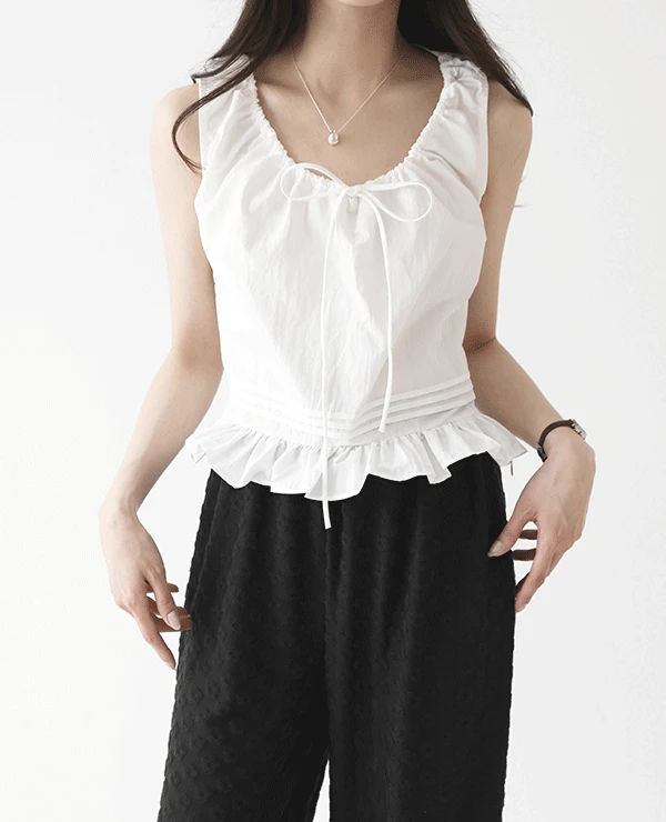 클레이 넥스트링 프릴 나시 블라우스 (2color)