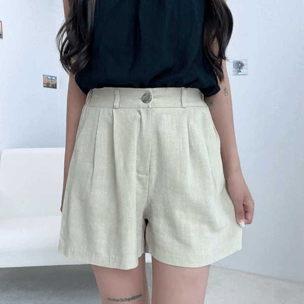 ✨반짝할인✨ 아푸 린넨 핀턱반바지 / 반바지 여름바지 린넨바지 5부반바지 버뮤다팬츠 카고바지 슬랙스 청반바지 치마바지 나일론팬츠 여름슬랙스 냉장고바지 와이드팬츠 조거팬츠 하객룩