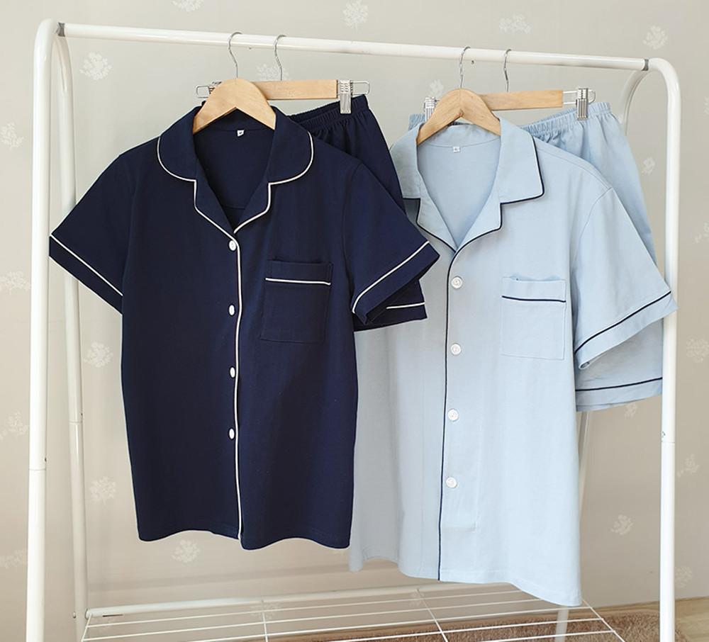 반팔 클래식 잠옷세트 순면 여름 커플 여성 남성 파자마