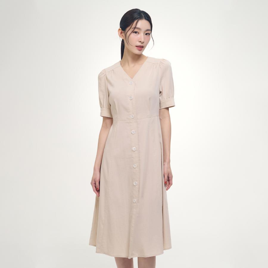 셔링 브이넥 A라인 원피스
