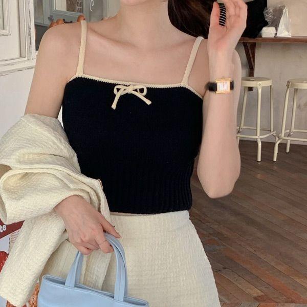 메리 배색 리본 니트 뷔스티에 vs363