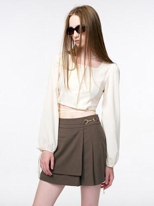 Waist Strap Crop Blouse, Cream