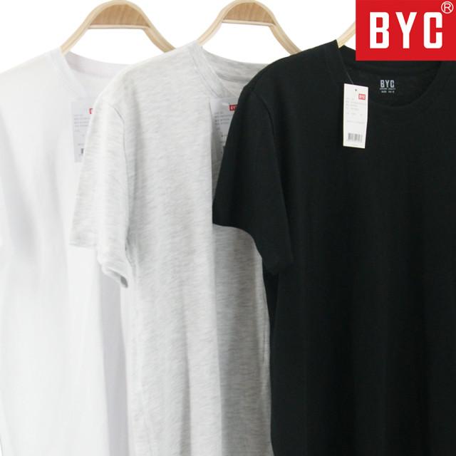 BYC 순면 라운드 기본 무지 반팔티 이너 백색, 검정, 회색 3종