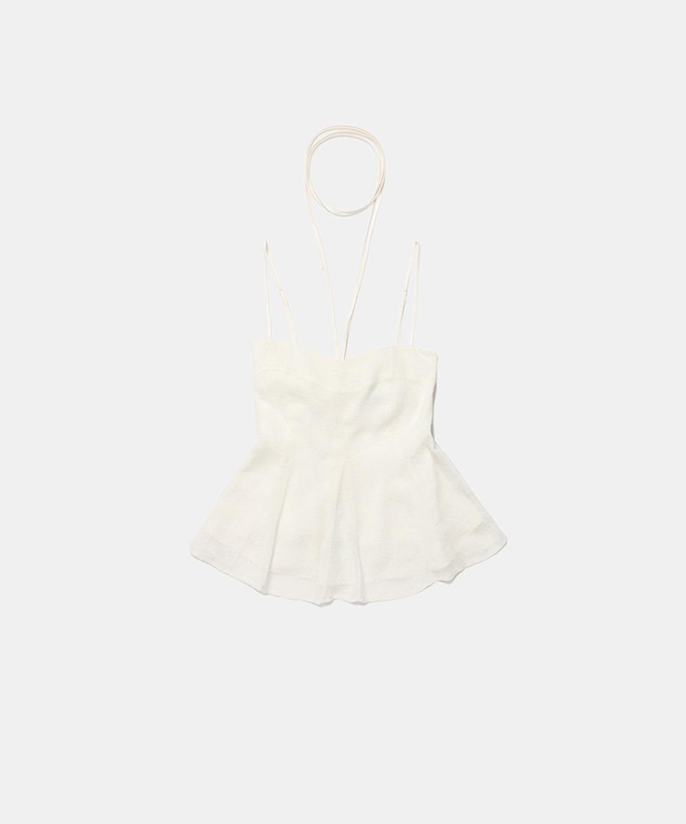DOUBLE-LAYERED SHEER CAMISOLE BLOUSE WITH NECK STRAP TIE - WHITE