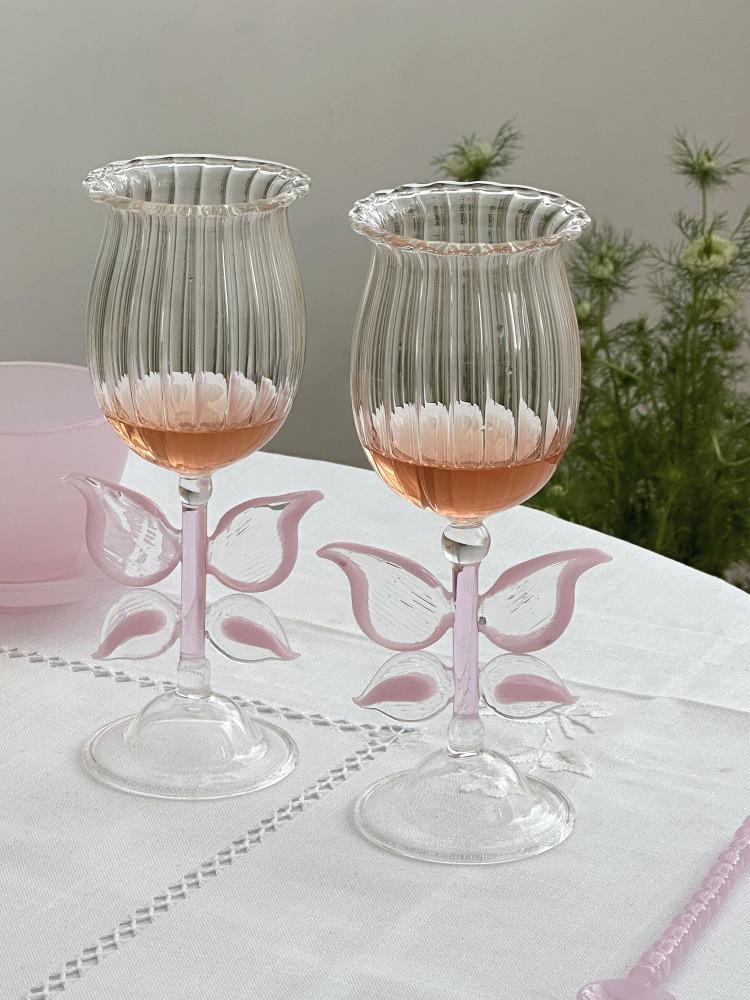 수심 Butterfly Glass 버터플라이 와인잔 샴페인잔 유리잔 핑크 예쁜 홈카페 컵