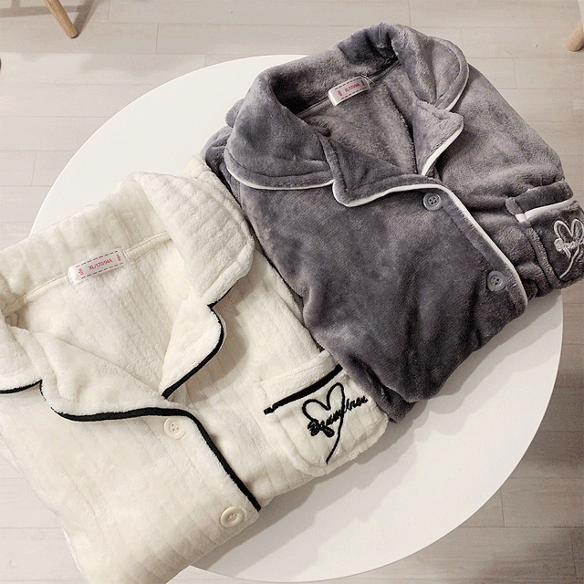 [고급수면] 극세사 하트 베이직 수면잠옷 겨울 홈웨어 상하세트