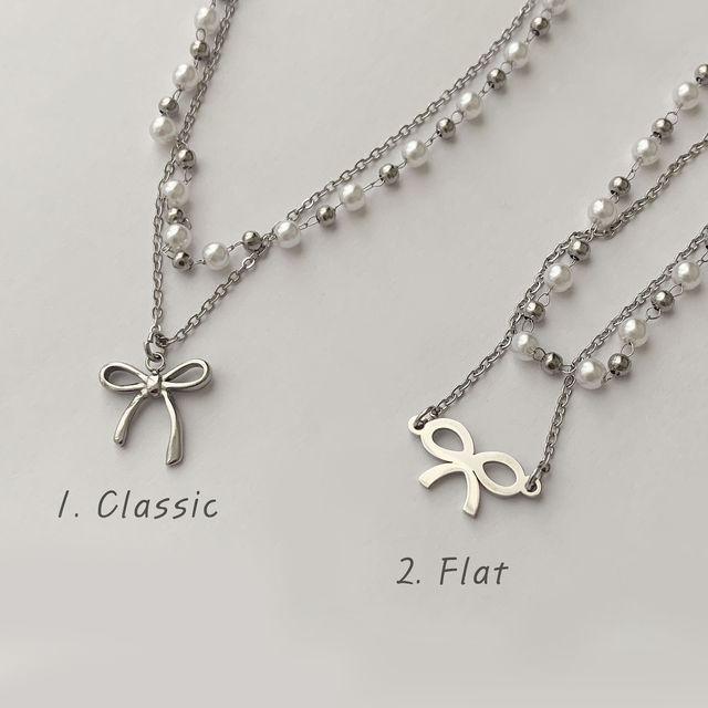 [써지컬/2개가격] 리본 진주볼 초커 분리가능 목걸이