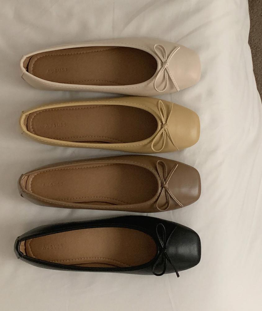 멜란 스퀘어토 봄 리본 플랫 슈즈 4color