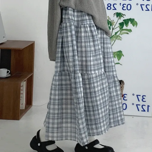 헨디 썸머 체크 캉캉스커트