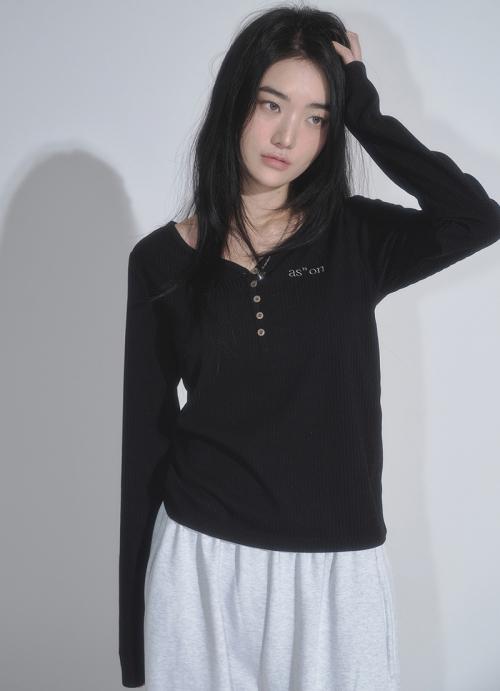 애즈온(ASON)  WISH RIBBED BUTTON TEE / BLACK - 사이즈 & 후기 | 무신사