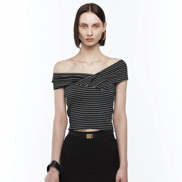 CROSS-OVER OFF-SHOULDER TOP BLACK (S24TO9011BK)