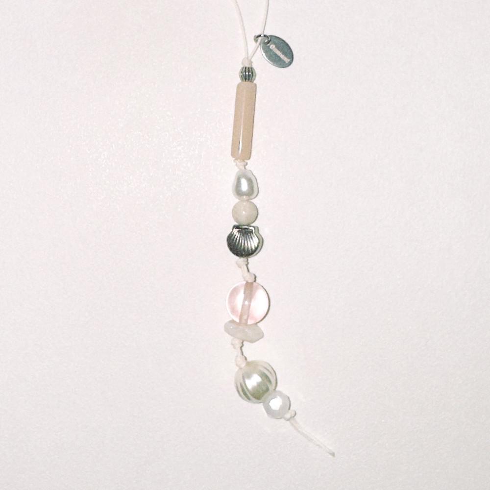 오무무 peach pink beads keyring 피치 핑크 비즈 원석 매듭 키링