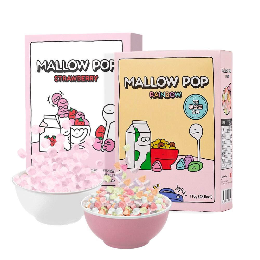 [스트로베리+레인보우]멜로팝 건조 마시멜로우 시리얼, 110g, 2개
