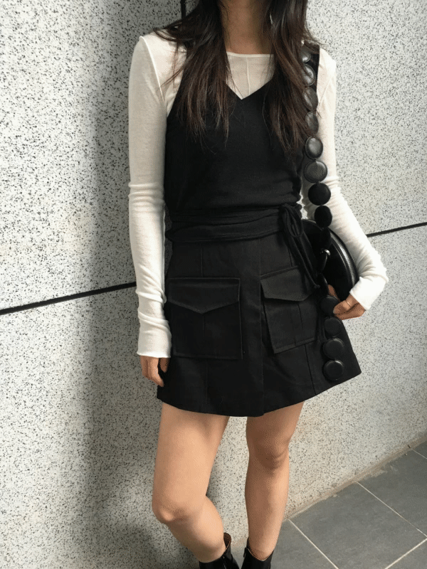 Pocket skirt pants (khaki gray, black)
