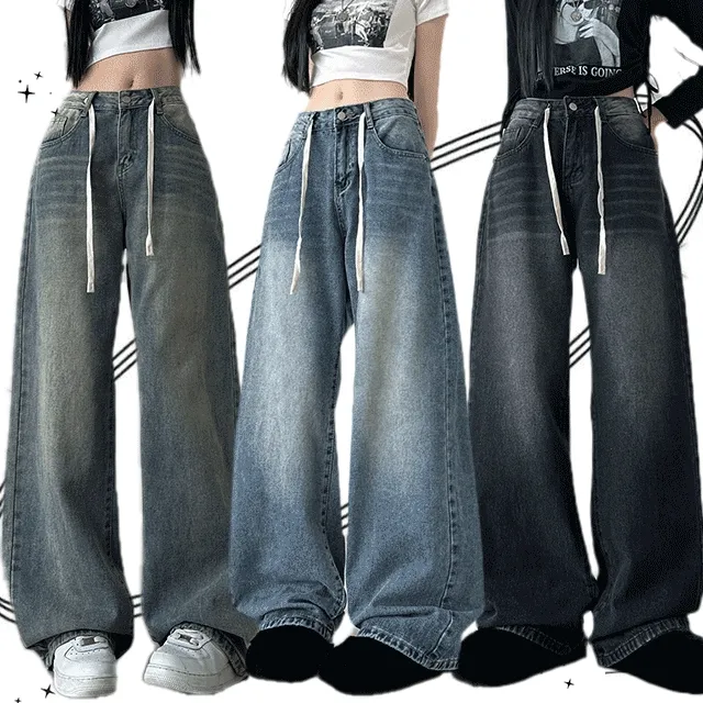 [Y2K/가을데님] 스트링 와이드 데님팬츠