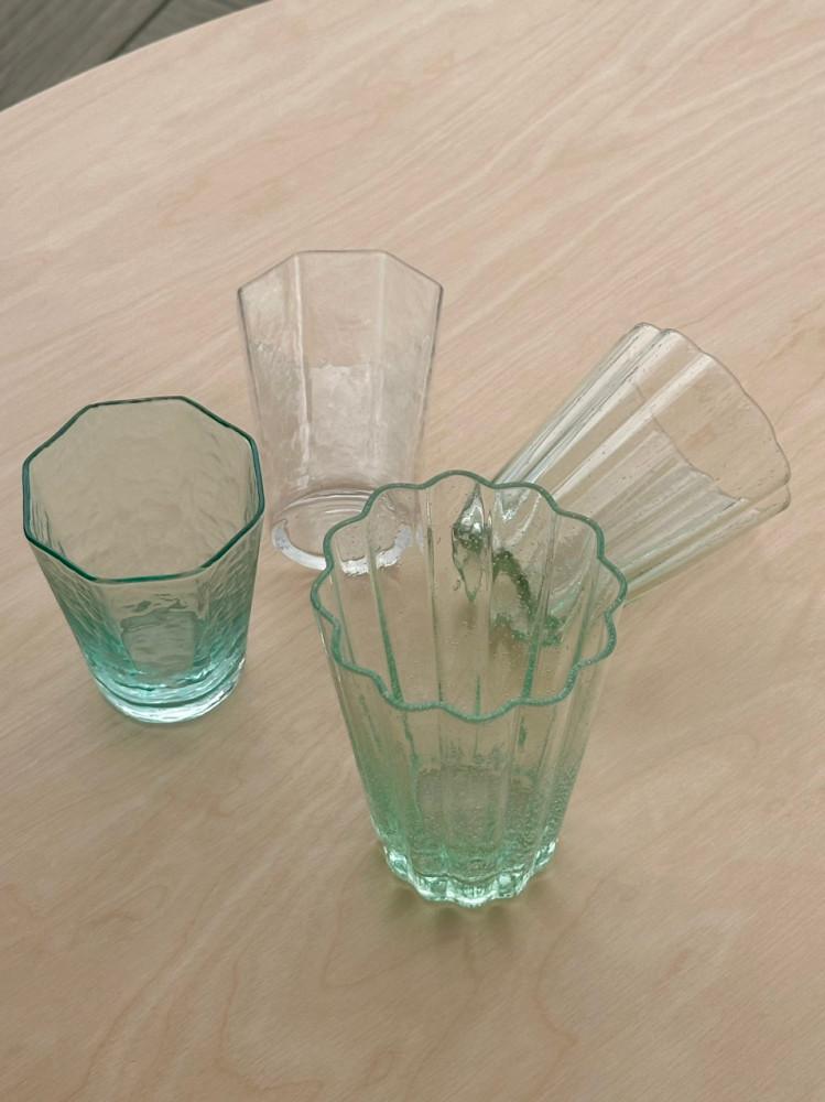 bubble glass cup 홈 카페유리컵 아이스커피컵 아이스아메리카노잔 꽃모양 그린