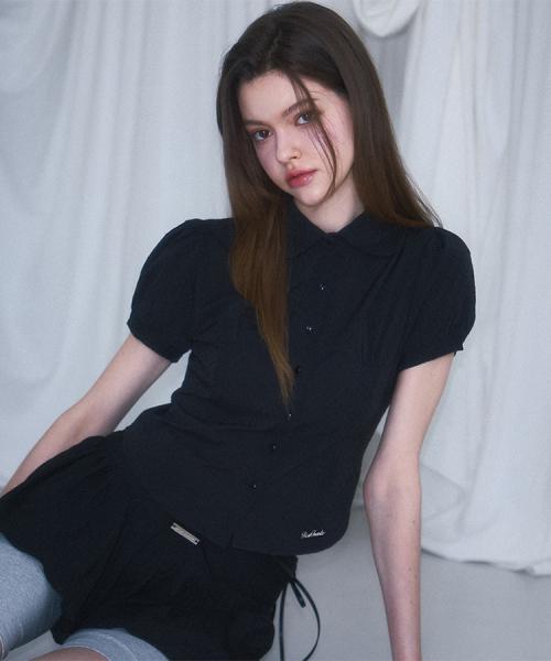 Dot Round Collar Blouse [Black]