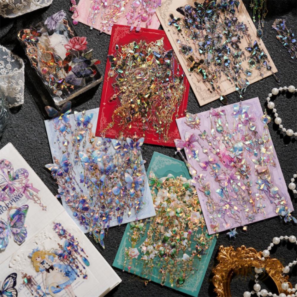 PET 감성 데코 홀로그램 주얼리 나비 입체 폴꾸 탑꾸 다꾸 스티커 다이어리꾸미기