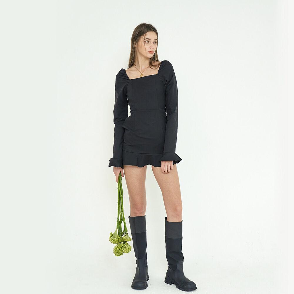 tulip square neck prill mini dress black