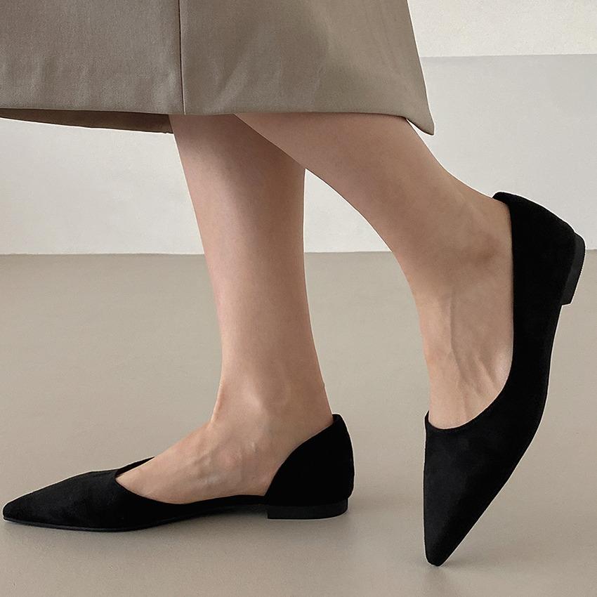 곰블리 디아나 스틸레토 사이드오픈 스웨이드 플랫슈즈 (1cm)(하객룩/단화/구두/신발)