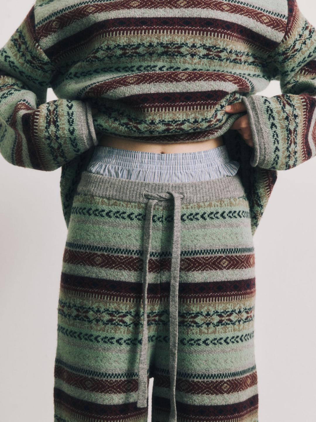 grey wool mix double jaquard pants