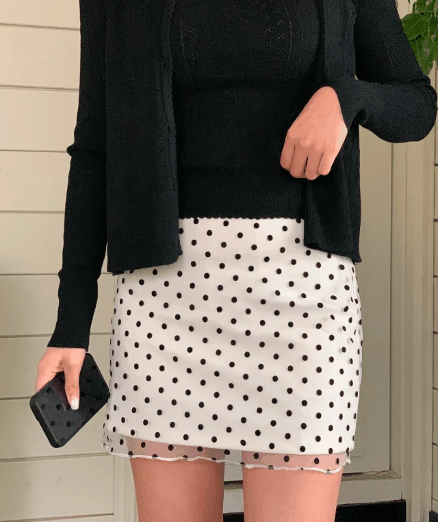 [BEST/링크특가⏰]하엘 도트 레이스 미니 스커트