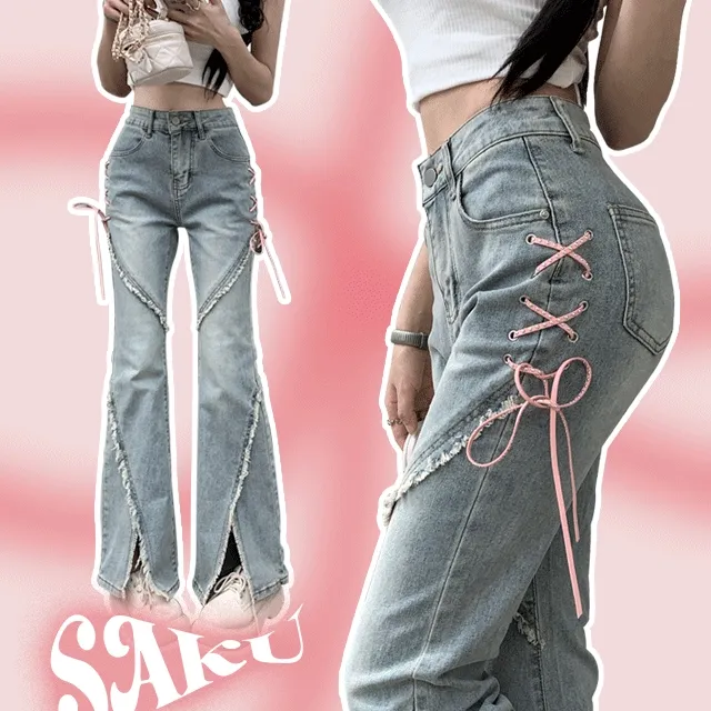 pink ribbon bootscut jeans