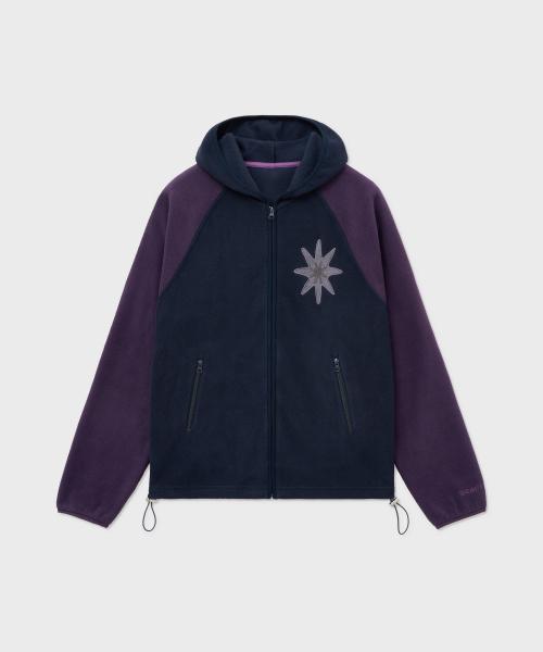 Star Embroidery Fleece Hood Zip-up Jacket-Navy