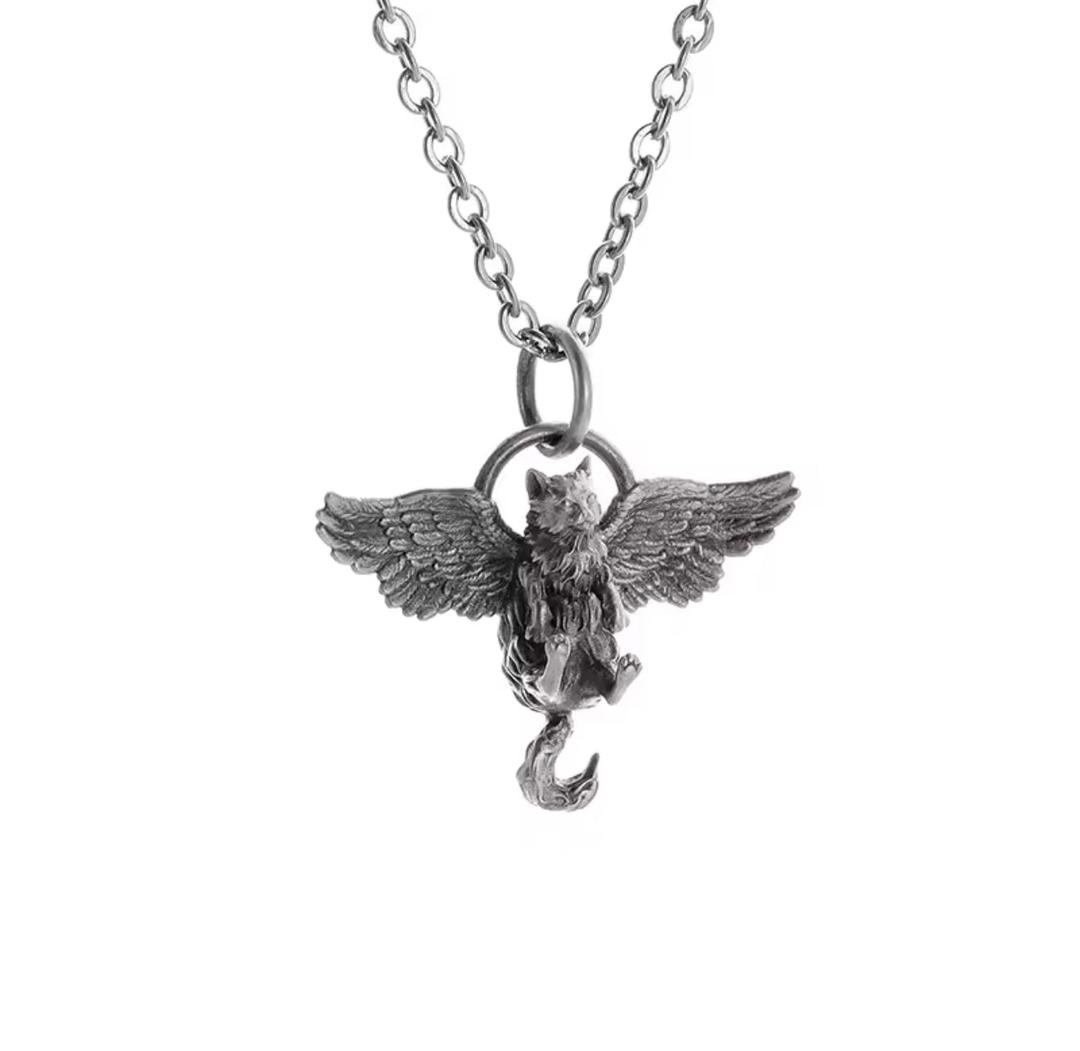 Metallic Angel Cat Necklace