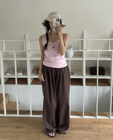 코튼 와이드 밴딩 팬츠