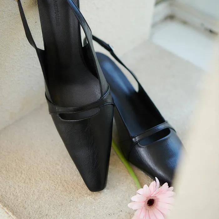 (바로배송) Shy 샤이 포인티드 절개 슬링백 펌프스