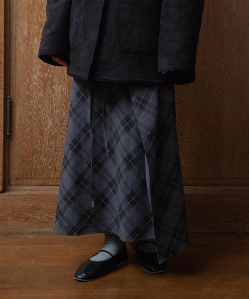 70s CLASSIC CHECK LONG SKIRT CHARCOAL