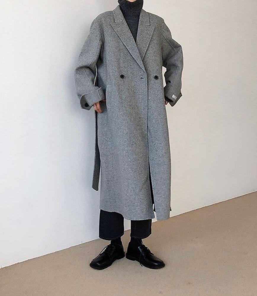 헤링본 하웰 핸드메이드 (2col) [무배] 울80 내피탈착 커프스 롱핸메코트 블랙폼