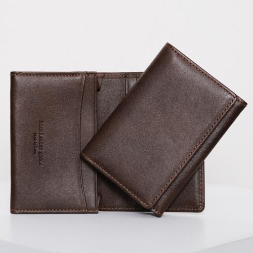 다코타 소가죽 콤비 슬림 명함지갑 다크브라운