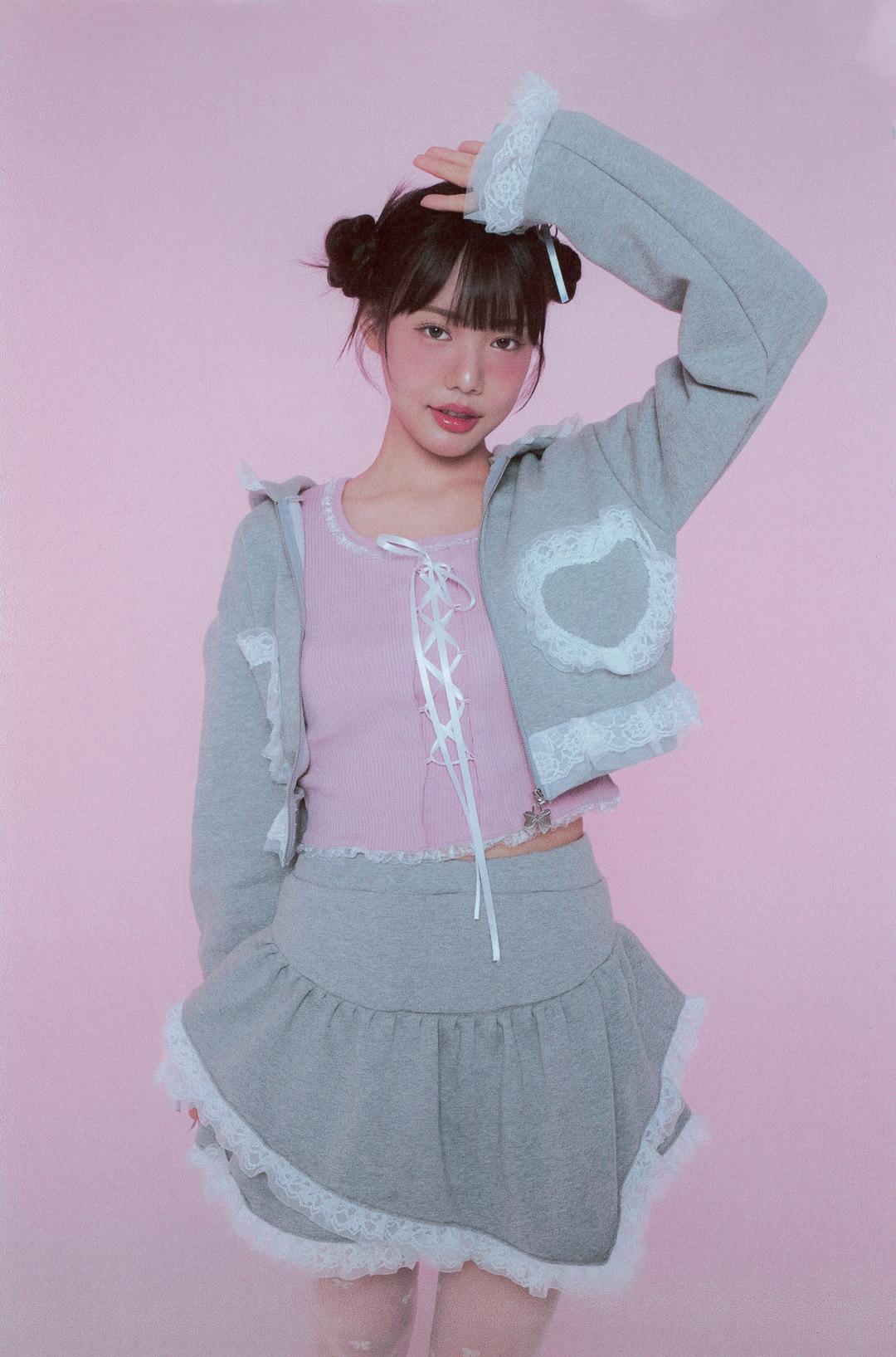Rococo Lace Ribbon Hoody ( Grey )