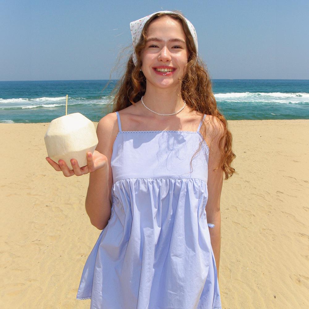 TORCHON LACE STRING POCKET SLEEVELESS BLOUSE SOFT BLUE