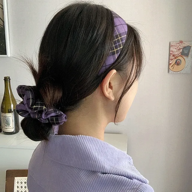 [2개특가/1개도ok] 레트로 체크 하이틴 헤어밴드 국산 머리띠 곱창 세트