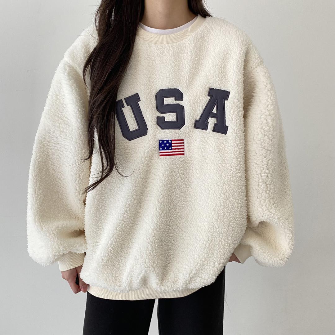 스윗라떼 [꾸안꾸/데일리] 부드럽고 포근한 뽀글이 양털 usa 맨투맨 3color